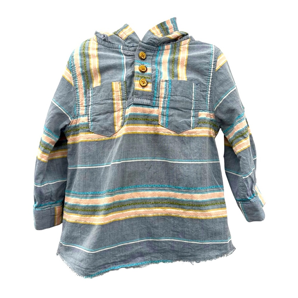 Genuine Kids From Oshkosh Boy's Stripe Baja Hooded Plaid Blue Shirt in size 12M
